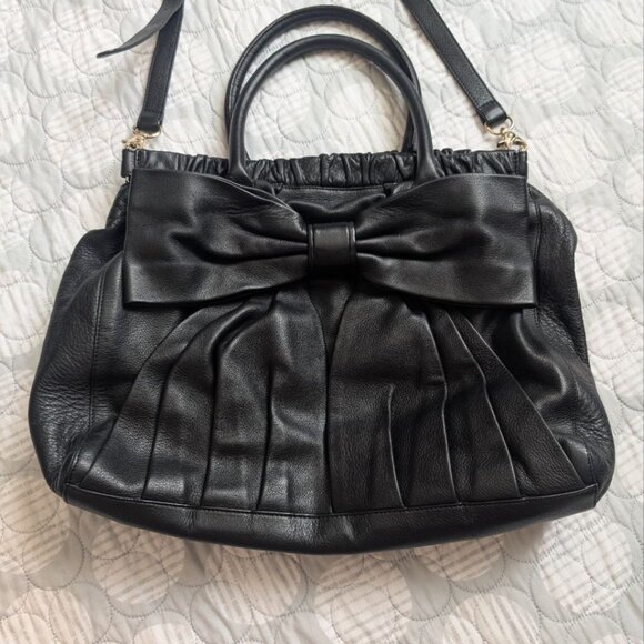 RED VALENTINO Large Bow Accent Soft Leather Satchel Bag Purse Handbag - Picture 3 of 16